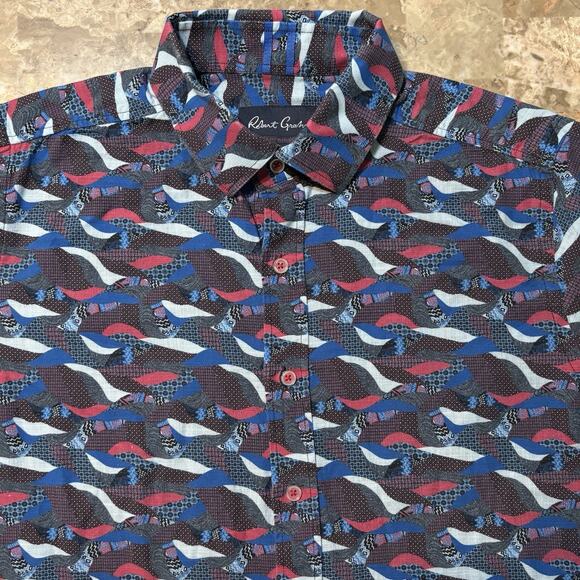 Robert Graham Shirt Mens Large Tailored Fit Blue Bar Harbour Short Sleeve Flip - Picture 1 of 10